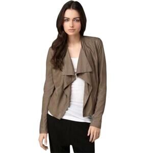 Vince Leather Jacket Womens Medium Tan Taupe Draped Front Asymmetrical Designer